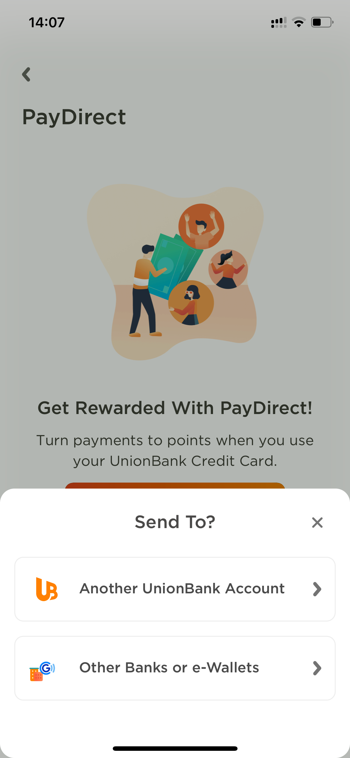 paydirect to another unionbank account or ewallet